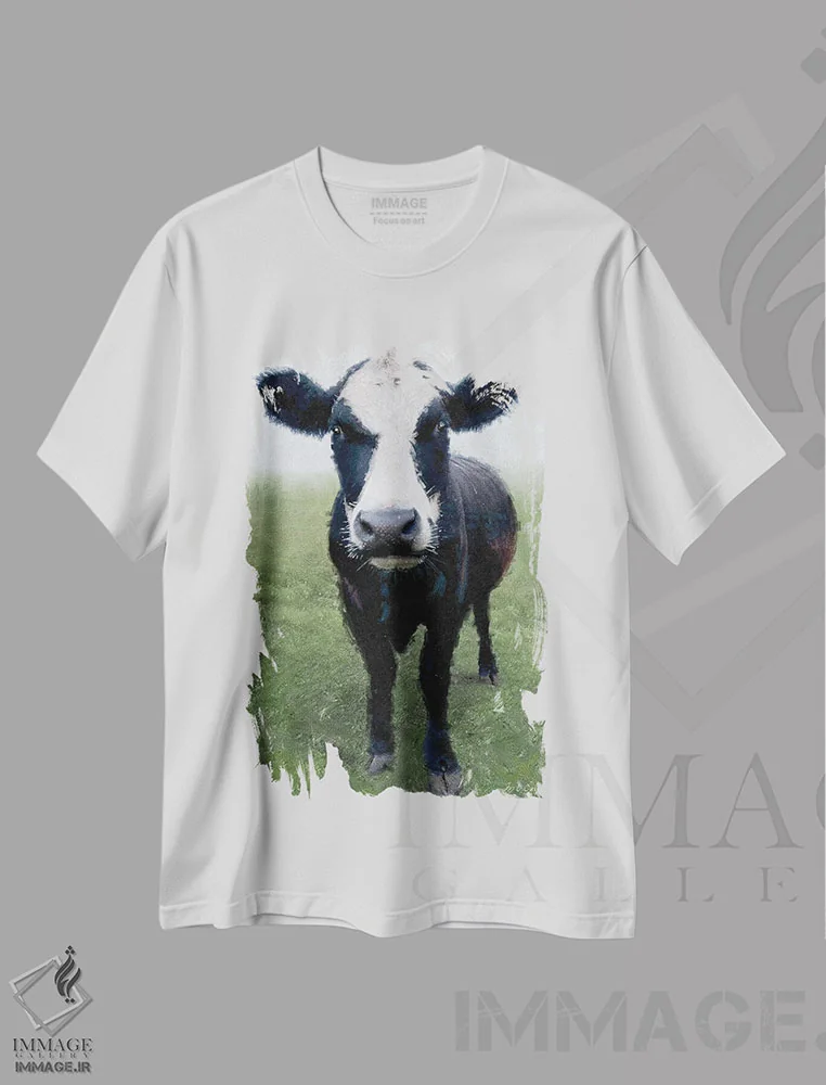 تیشرت سفید طرح دار – تیشرت حیوانات ,گاو عجیب I اثر ماری الین کوسون immage.ir