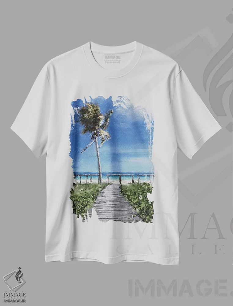 تیشرت سفید طرح دار – تیشرت طبیعت ,ساحل دریا X اثر ماری الین کوسون فروشگاه ایماژ