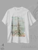 تیشرت سفید طرح دار – تیشرت شهری ,برج ایفل اثر ماری الین کوسون فروشگاه ایماژ