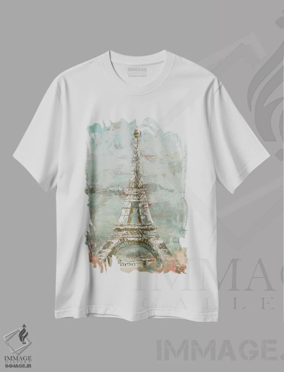 تیشرت سفید طرح دار – تیشرت شهری ,برج ایفل اثر ماری الین کوسون فروشگاه ایماژ