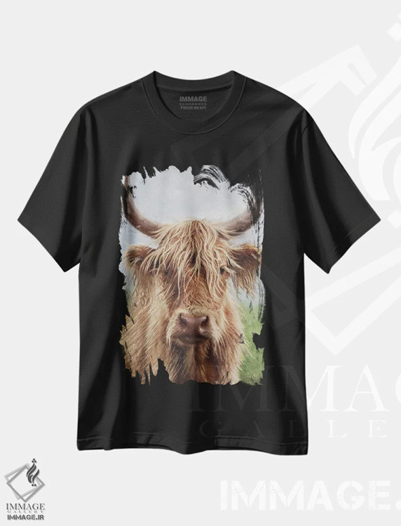 تیشرت مشکی طرح دار – تیشرت حیوانات ,پرتره هایلند II اثر ماری الین کوسون فروشگاه ایماژ
