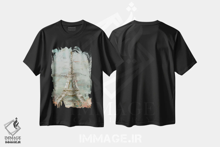تیشرت مشکی طرح دار – تیشرت شهری ,برج ایفل اثر ماری الین کوسون immage.ir