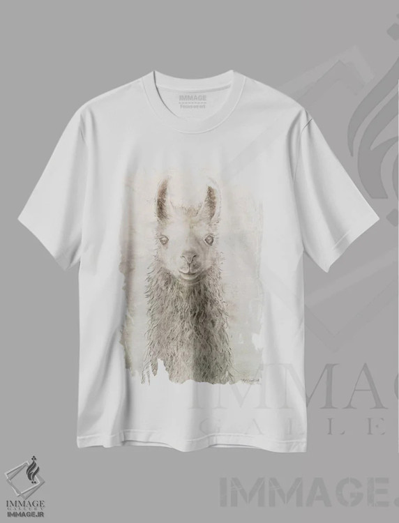 تیشرت سفید طرح دار – تیشرت حیوانات ,پرتره لاما اثر ماری الین کوسون فروشگاه ایماژ