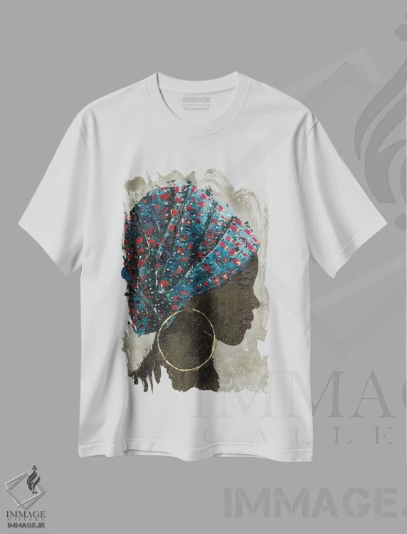 تیشرت سفید طرح دار – تیشرت هنری زنانه ,نیمرخ زن I اثر ماری الین کوسون immage.ir