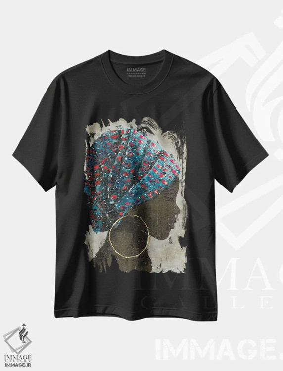 تیشرت مشکی طرح دار – تیشرت هنری زنانه ,نیمرخ زن I اثر ماری الین کوسون فروشگاه ایماژ