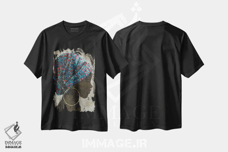 تیشرت مشکی طرح دار – تیشرت هنری زنانه ,نیمرخ زن I اثر ماری الین کوسون فروشگاه ایماژ