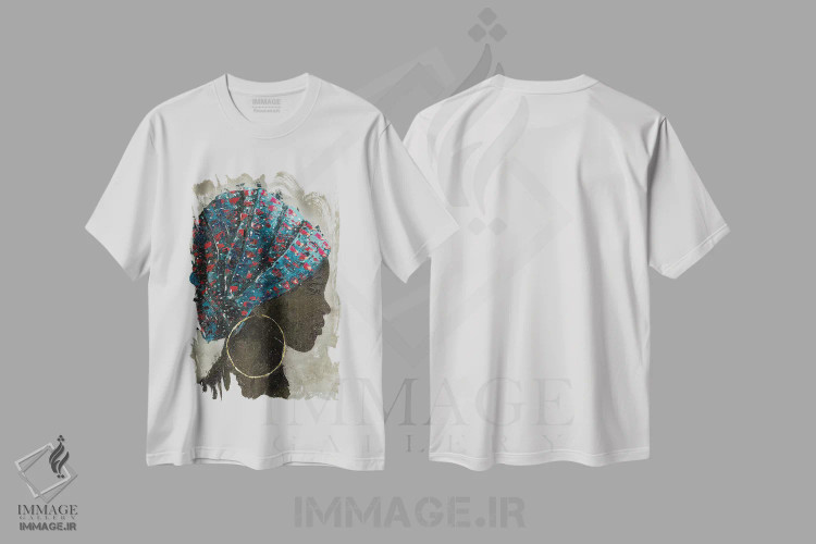 تیشرت سفید طرح دار – تیشرت هنری زنانه ,نیمرخ زن I اثر ماری الین کوسون immage.ir