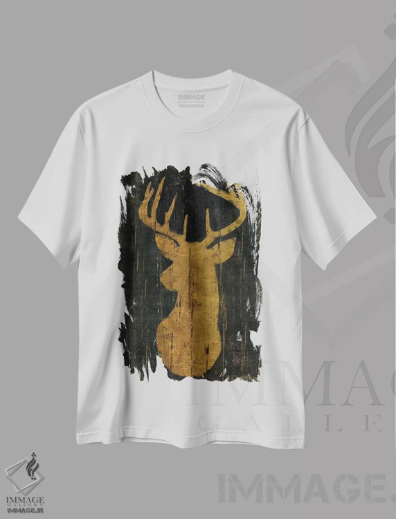 تیشرت سفید طرح دار – تیشرت حیوانات ,حیوانات کلبه روستایی: سر گوزن اثر ماری الین کوسون فروشگاه ایماژ