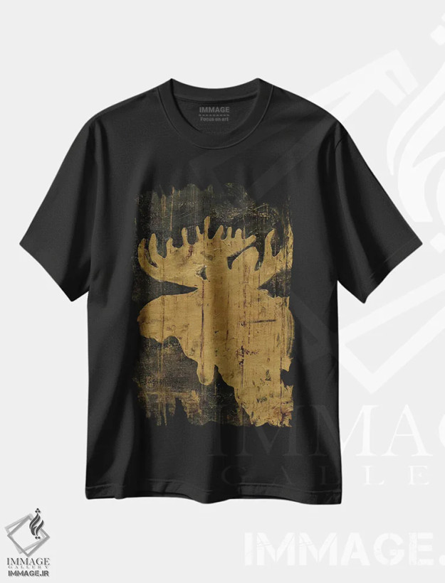 تیشرت مشکی طرح دار – تیشرت حیوانات ,حیوانات کلبه روستایی: گوزن شمالی اثر ماری الین کوسون فروشگاه ایماژ