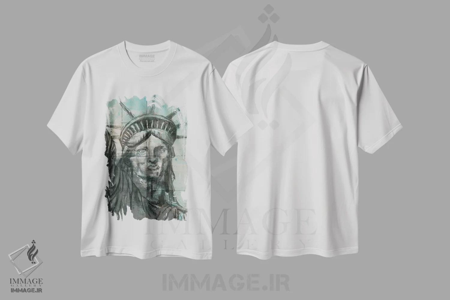 تیشرت سفید طرح دار – تیشرت شهری ,مجسمه آزادی اثر ماری الین کوسون فروشگاه ایماژ