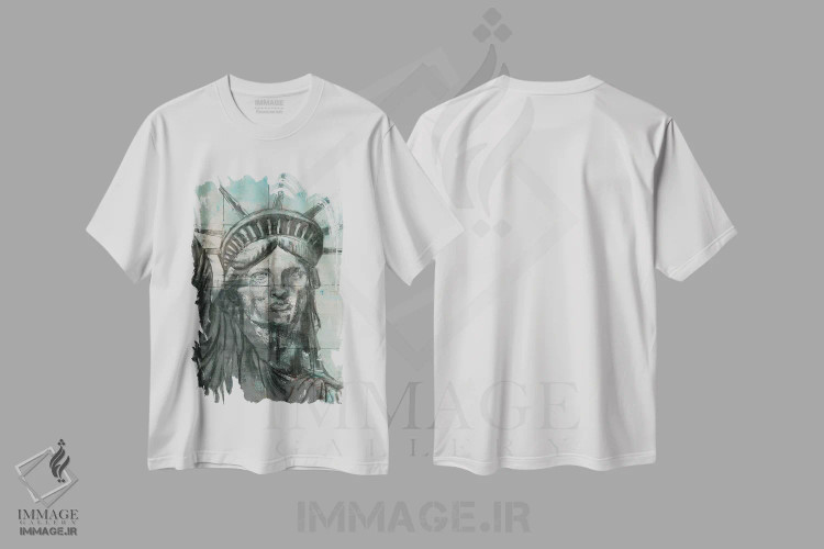 تیشرت سفید طرح دار – تیشرت شهری ,مجسمه آزادی اثر ماری الین کوسون فروشگاه ایماژ