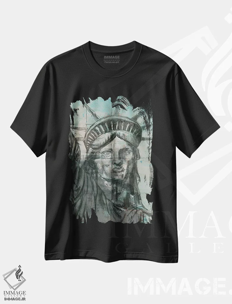 تیشرت مشکی طرح دار – تیشرت شهری ,مجسمه آزادی اثر ماری الین کوسون immage.ir