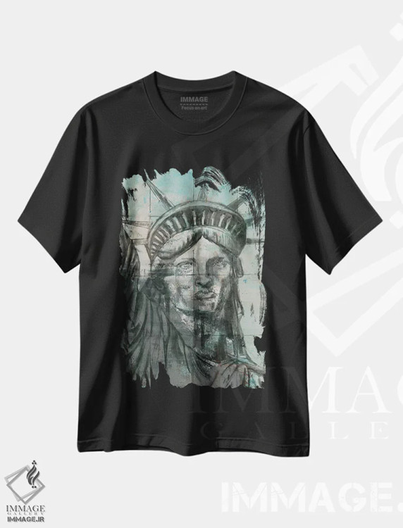 تیشرت مشکی طرح دار – تیشرت شهری ,مجسمه آزادی اثر ماری الین کوسون immage.ir