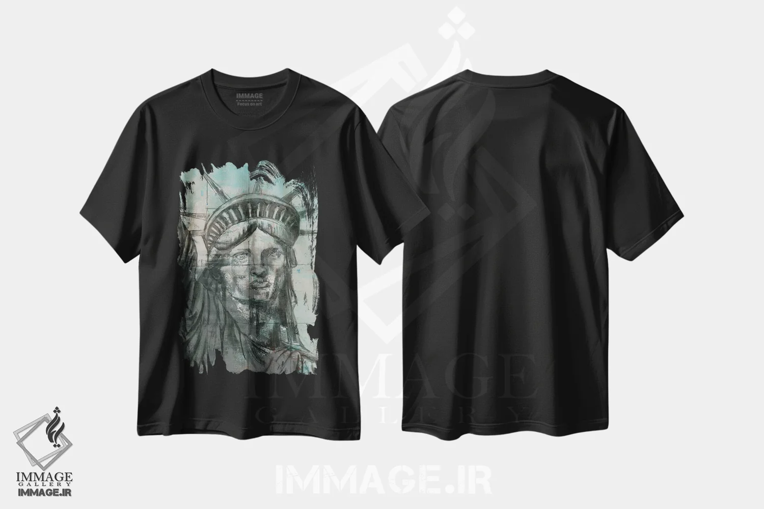تیشرت مشکی طرح دار – تیشرت شهری ,مجسمه آزادی اثر ماری الین کوسون immage.ir