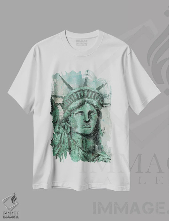 تیشرت سفید طرح دار – تیشرت شهری ,پرتره مجسمه آزادی اثر ماری الین کوسون immage.ir