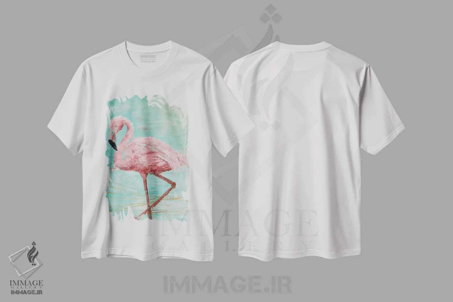 تیشرت سفید طرح دار – تیشرت پرنده ,فلامینگوی صورتی II اثر ماری الین کوسون فروشگاه ایماژ