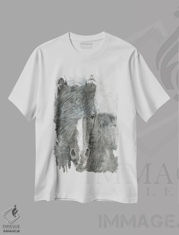 تیشرت سفید طرح دار – تیشرت حیوانات ,اسب در باد اثر ماری الین کوسون فروشگاه ایماژ