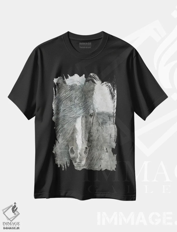 تیشرت مشکی طرح دار – تیشرت حیوانات ,اسب در باد اثر ماری الین کوسون immage.ir