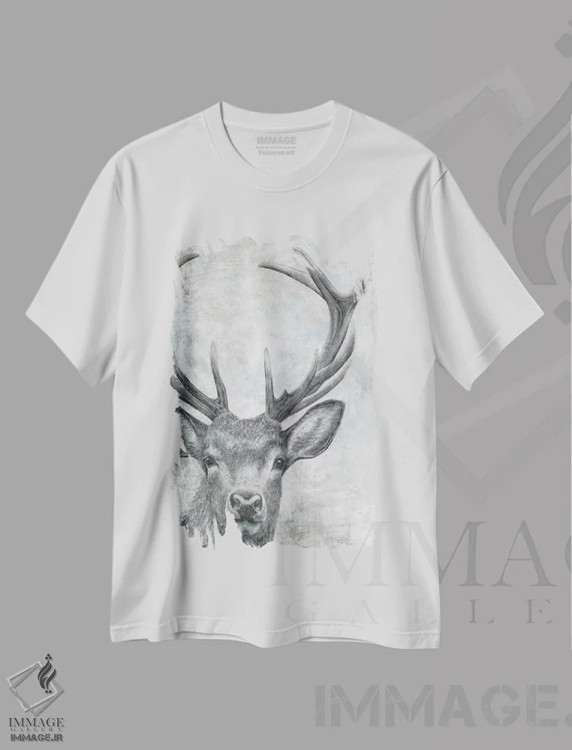 تیشرت سفید طرح دار – تیشرت حیوانات ,پرتره ی یک گوزن اثر ماری الین کوسون immage.ir