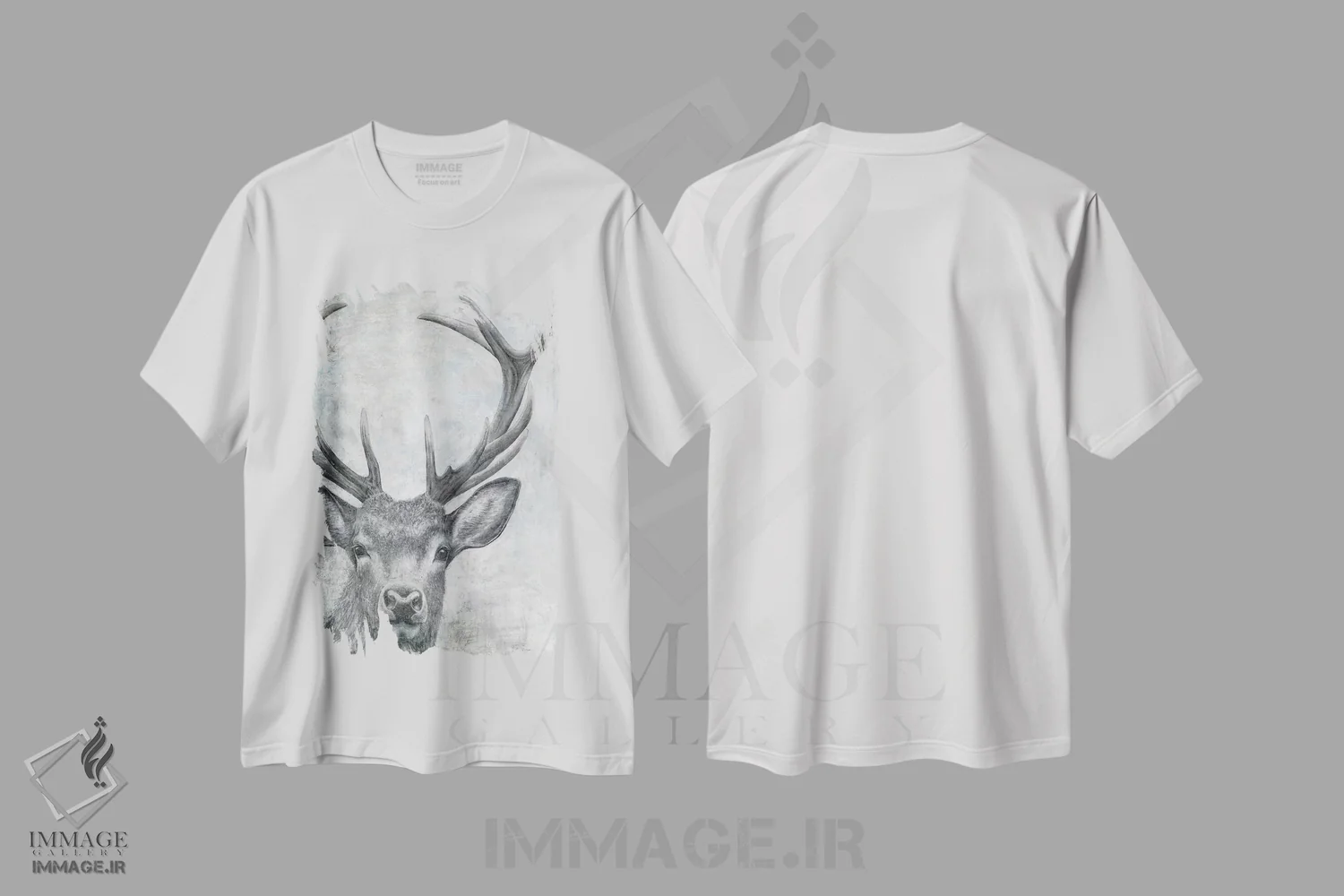 تیشرت سفید طرح دار – تیشرت حیوانات ,پرتره ی یک گوزن اثر ماری الین کوسون immage.ir
