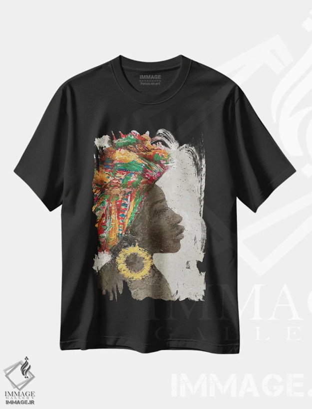 تیشرت مشکی طرح دار – تیشرت هنری ,پرتره زن اثر ماری الین کوسون فروشگاه ایماژ