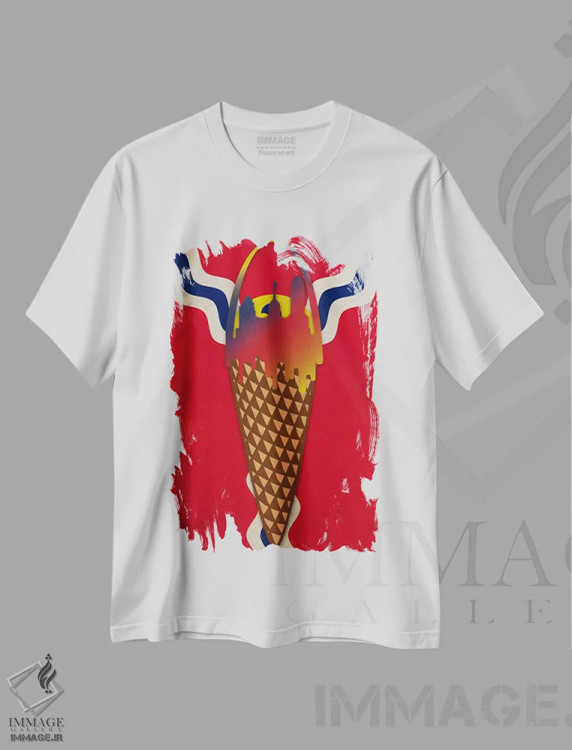 تیشرت سفید طرح دار – تیشرت شهری ,طاق بستنی اثر فایو بای فایو کالکتیو فروشگاه ایماژ