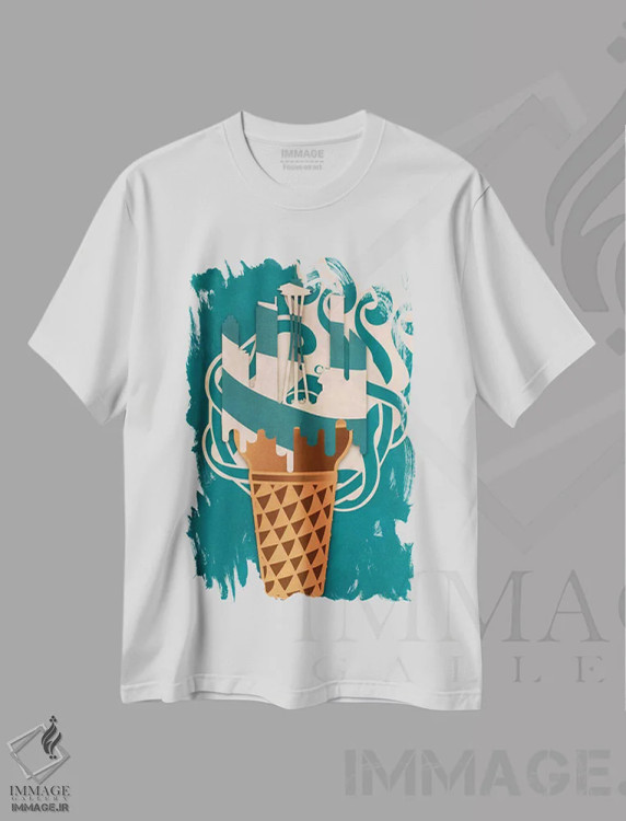 تیشرت سفید طرح دار – تیشرت هنری ,بستنی خیرخواهی اثر فایو بای فایو کالکتیو immage.ir