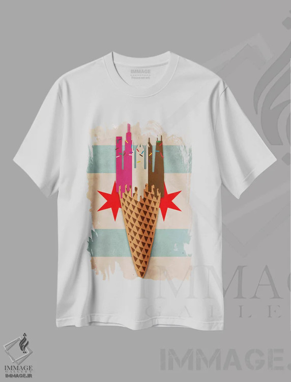 تیشرت سفید طرح دار – تیشرت مدرن ,نئوپولیتن شهر بادی اثر فایو بای فایو کالکتیو فروشگاه ایماژ