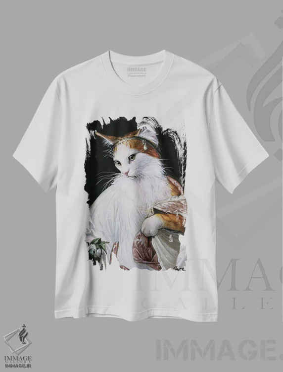 تیشرت سفید طرح دار – تیشرت گربه ,حامل سنبل الطیب اثر ملیندا کوپر فروشگاه ایماژ
