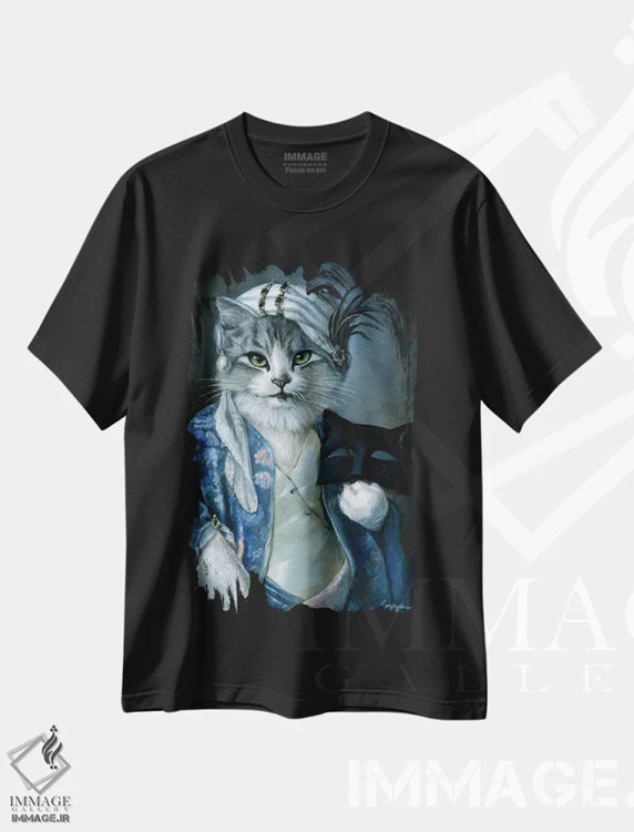 تیشرت مشکی طرح دار – تیشرت گربه ,فرنی اثر ملیندا کوپر فروشگاه ایماژ