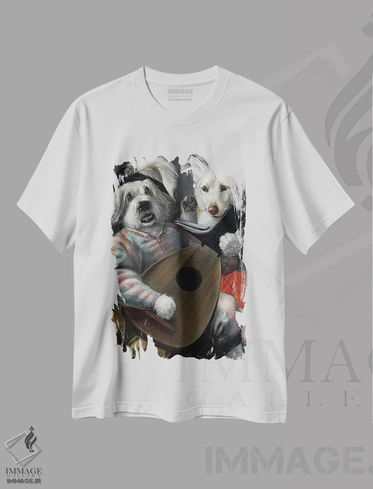 تیشرت سفید طرح دار – تیشرت سگ ,بیلبو تافی اثر ملیندا کوپر فروشگاه ایماژ