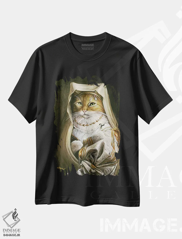 تیشرت مشکی طرح دار – تیشرت گربه ,گلدی اثر ملیندا کوپر فروشگاه ایماژ