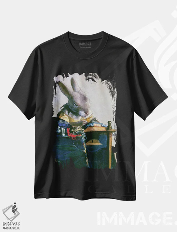 تیشرت مشکی طرح دار – تیشرت خرگوش ,خرگوش توری اثر ملیندا کوپر فروشگاه ایماژ