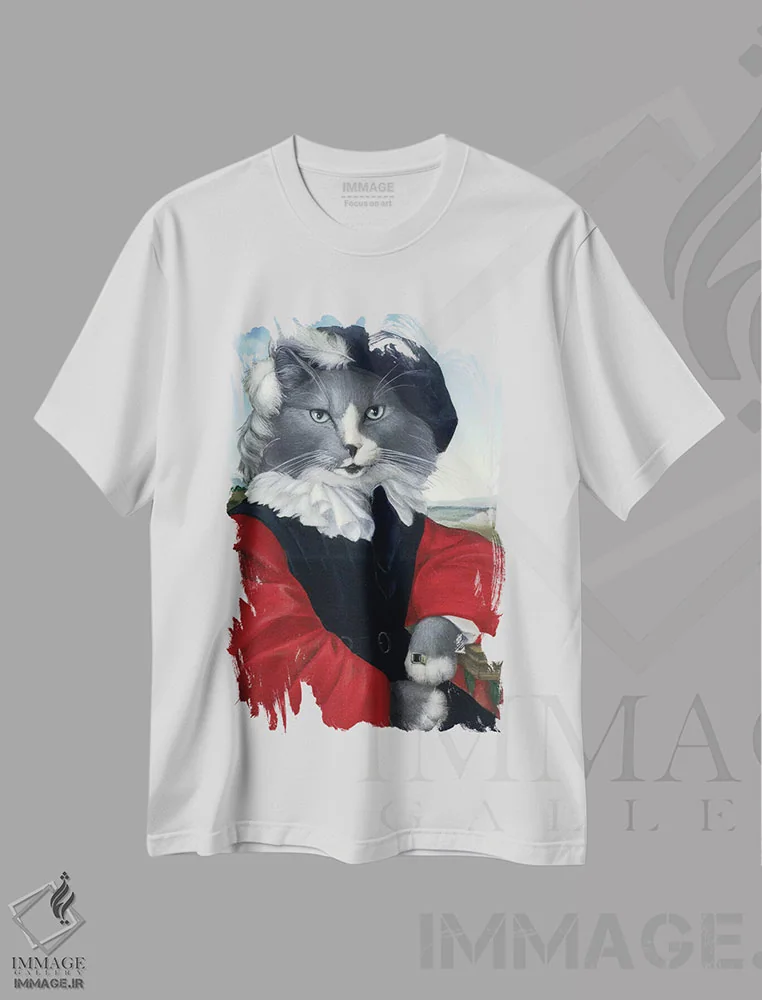 تیشرت سفید طرح دار – تیشرت گربه ,لئو اثر ملیندا کوپر فروشگاه ایماژ