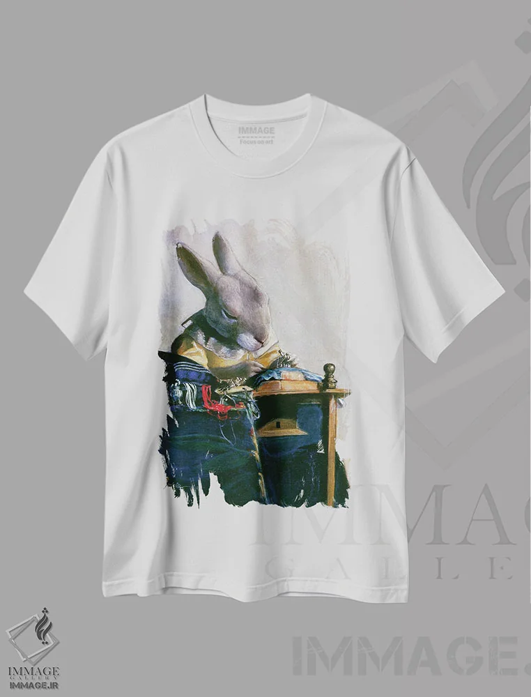 تیشرت سفید طرح دار – تیشرت خرگوش ,خرگوش توری اثر ملیندا کوپر immage.ir