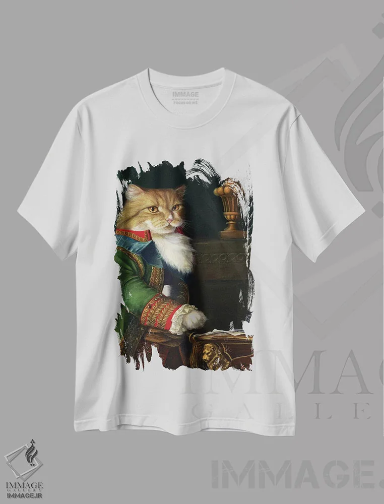تیشرت سفید طرح دار – تیشرت گربه ,والدو اثر ملیندا کوپر فروشگاه ایماژ