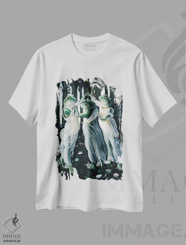 تیشرت سفید طرح دار – تیشرت هنری ,قورباغه های بوتیچلی اثر ملیندا کوپر فروشگاه ایماژ