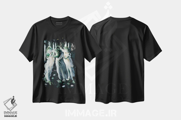 تیشرت مشکی طرح دار – تیشرت هنری ,قورباغه های بوتیچلی اثر ملیندا کوپر immage.ir