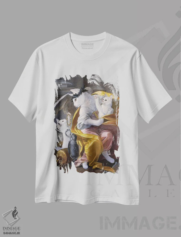 تیشرت سفید طرح دار – تیشرت گربه ها ,فرشتگان گربه سفید اثر ملیندا کوپر فروشگاه ایماژ