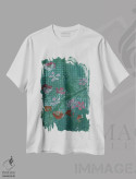 تیشرت سفید طرح دار – تیشرت طبیعت ,پرنده روی سبز اثر میری اشت فروشگاه ایماژ