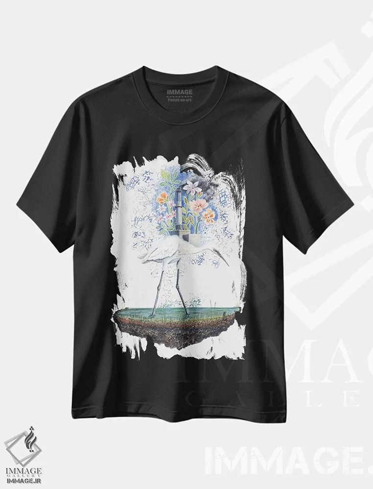 تیشرت مشکی طرح دار – تیشرت طبیعت ,رؤیاهای حواصیل اثر میری اشت immage.ir