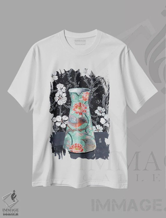 تیشرت سفید طرح دار – تیشرت پرنده ,گلدان یشم با پرندگان اثر میری اشت immage.ir