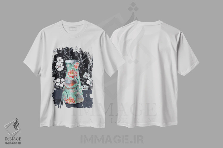 تیشرت سفید طرح دار – تیشرت پرنده ,گلدان یشم با پرندگان اثر میری اشت immage.ir