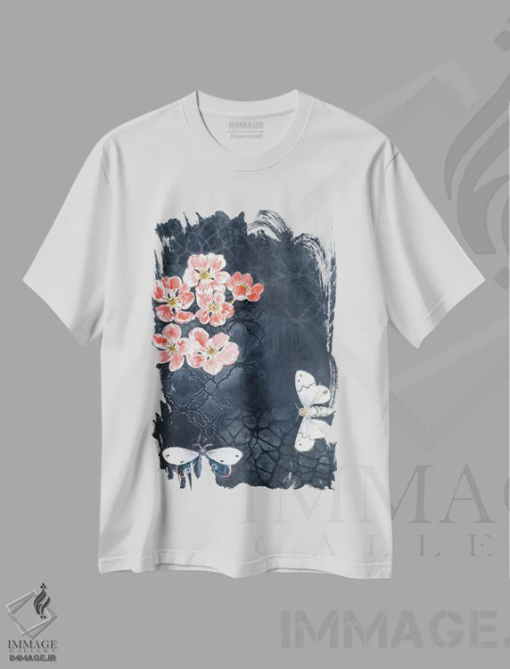 تیشرت سفید طرح دار – تیشرت پروانه ,شب پره های شبانه اثر میری اشت فروشگاه ایماژ