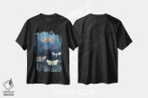 تیشرت مشکی طرح دار – تیشرت طبیعت ,شب پره های شبانه روی زمینه آبی اثر میری اشت فروشگاه ایماژ