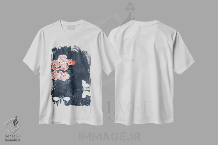 تیشرت سفید طرح دار – تیشرت پروانه ,شب پره های شبانه اثر میری اشت فروشگاه ایماژ