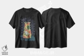 تیشرت مشکی طرح دار – تیشرت هنری ,گلدان زرد با پرنده چرخ ریسک اثر میری اشت فروشگاه ایماژ