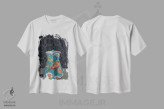 تیشرت سفید طرح دار – تیشرت هنری ,پارچ فیروزه ای با نقش قرقاول اثر میری اشت immage.ir