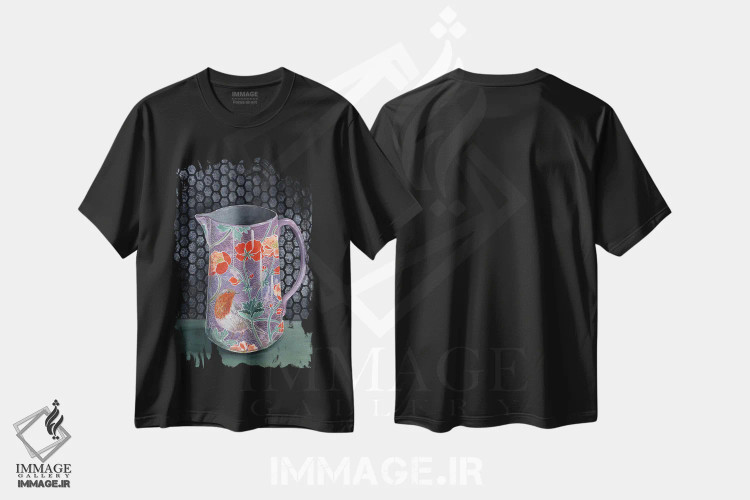 تیشرت مشکی طرح دار – تیشرت هنری ,گلدان بنفش با سینه سرخ اثر میری اشت immage.ir