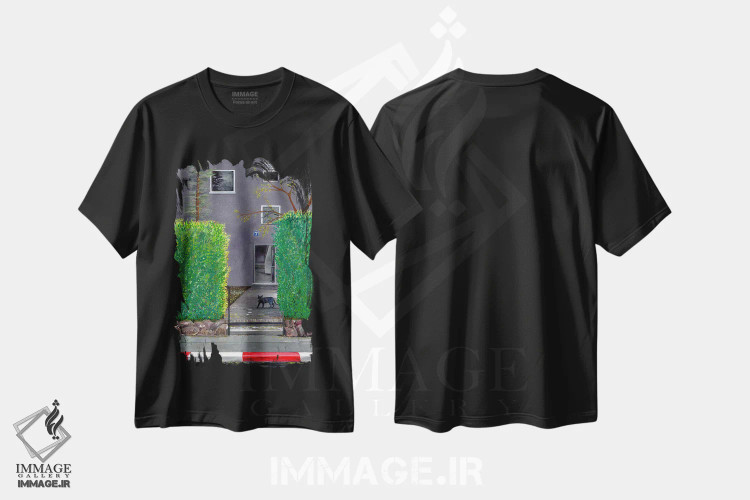 تیشرت مشکی طرح دار – تیشرت هنری ,گربه سیاه اثر میری اشت فروشگاه ایماژ